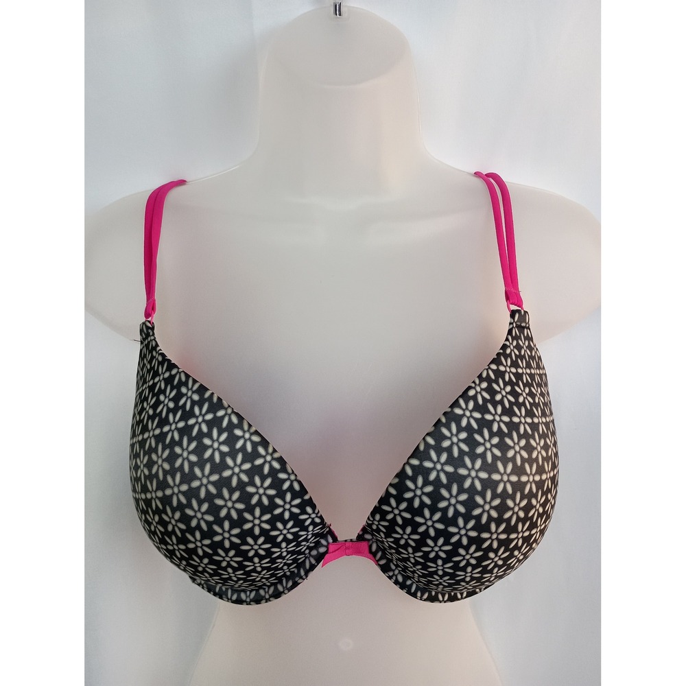 victoria secret‎ black white pink floral lined demi 36D whimsigothbarbie pushup
